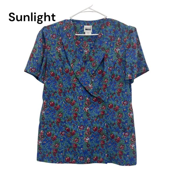 Vintage Leslie Fay Womens Blue Floral Double Breasted Button Up Blouse SZ 18 - Picture 1 of 10